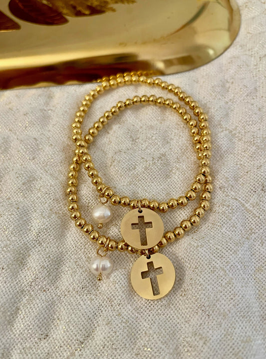 Pearl Cross Bracelet